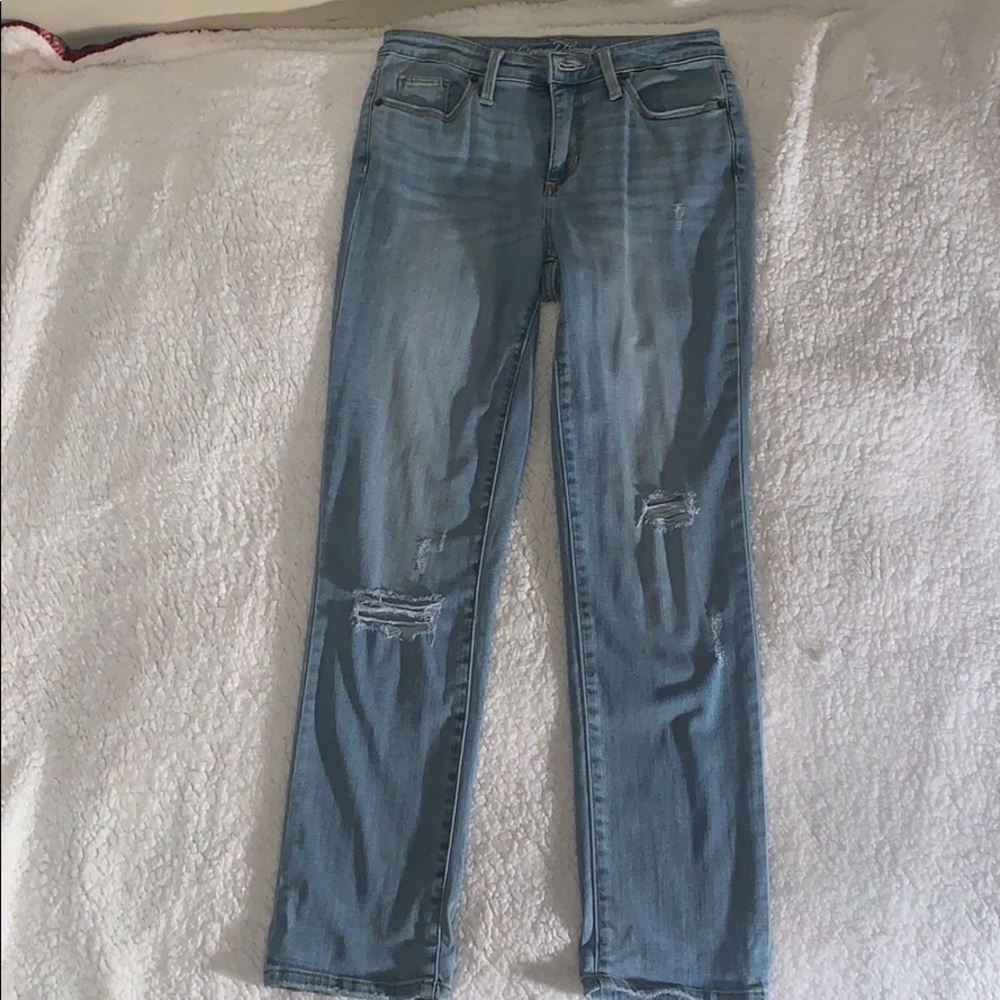 high rise straight crop light-wash jeans